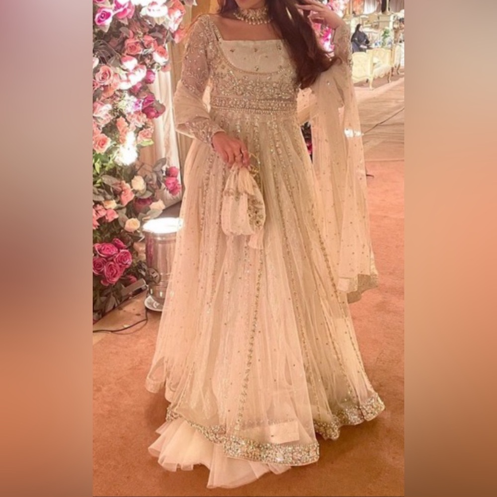 Pakistani, Indian Designer Suit - Maham Baig White Anarkali Dress
